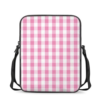 Pink And White Check Pattern Print Rectangular Crossbody Bag