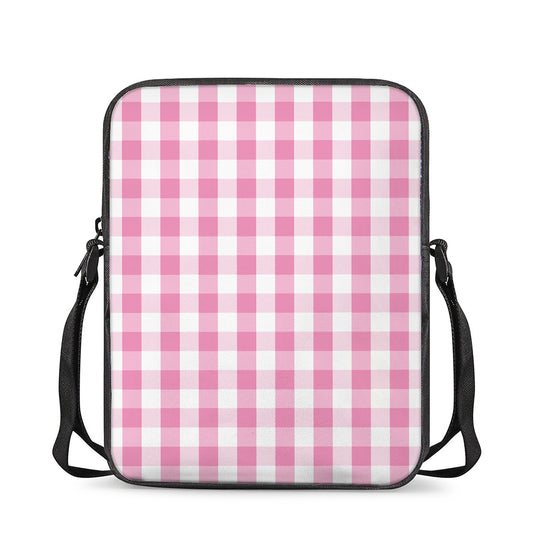 Pink And White Check Pattern Print Rectangular Crossbody Bag