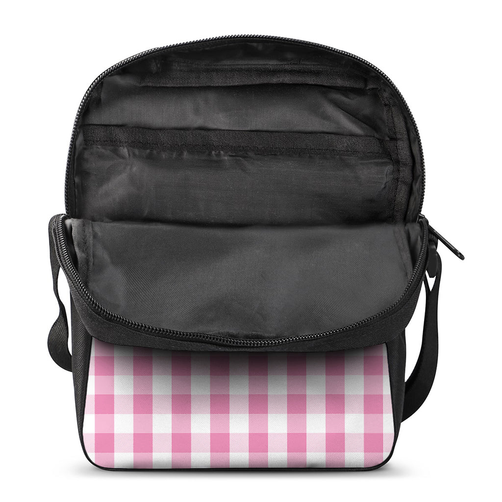 Pink And White Check Pattern Print Rectangular Crossbody Bag