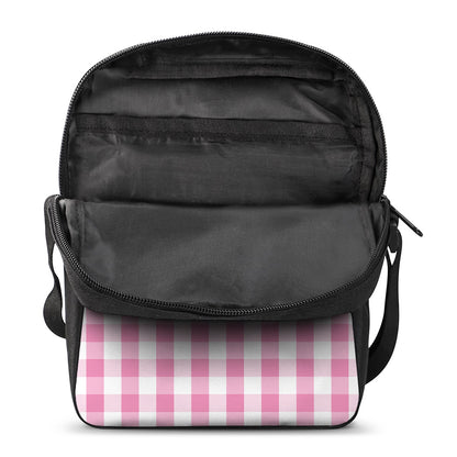 Pink And White Check Pattern Print Rectangular Crossbody Bag
