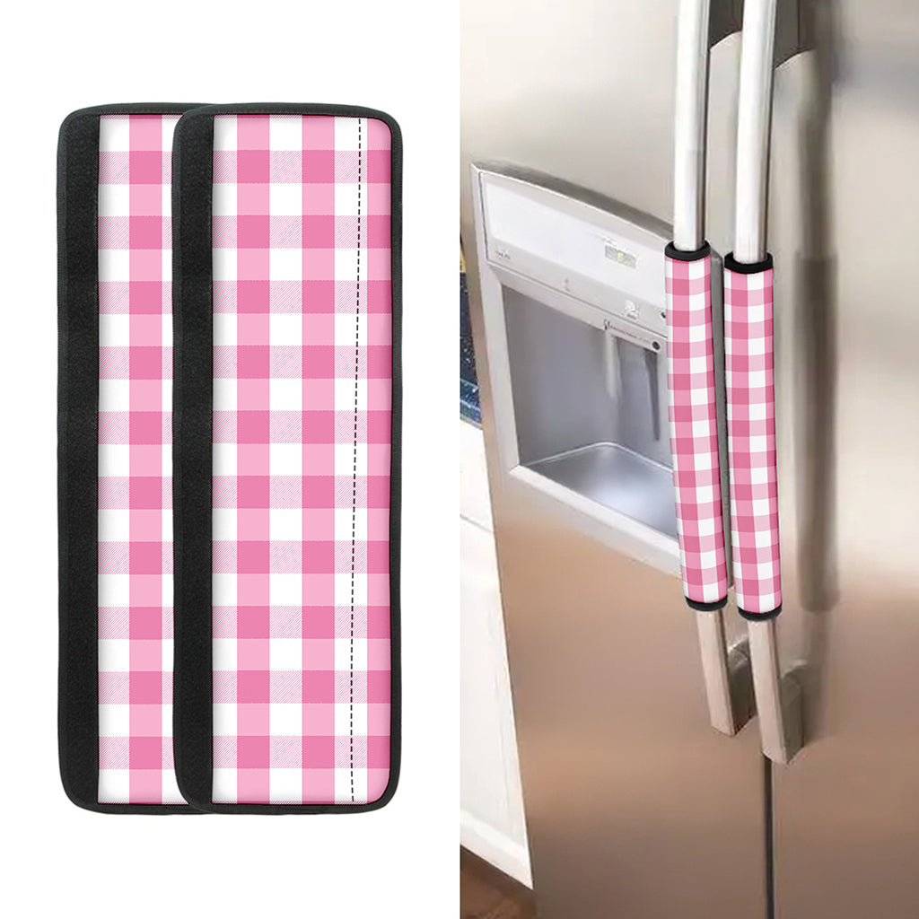 Pink And White Check Pattern Print Refrigerator Handle Covers