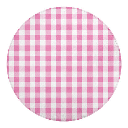 Pink And White Check Pattern Print Round Blanket