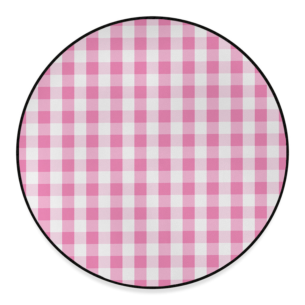 Pink And White Check Pattern Print Round Floor Mat