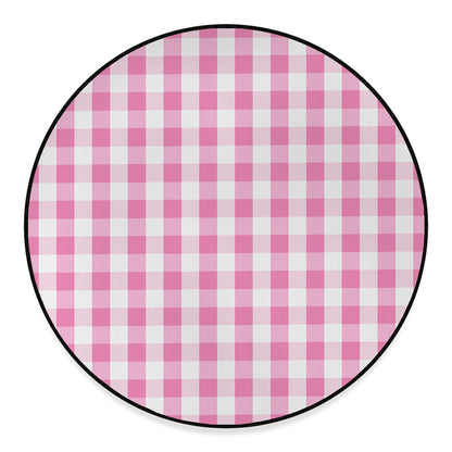 Pink And White Check Pattern Print Round Floor Mat