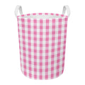 Pink And White Check Pattern Print Round Laundry Basket