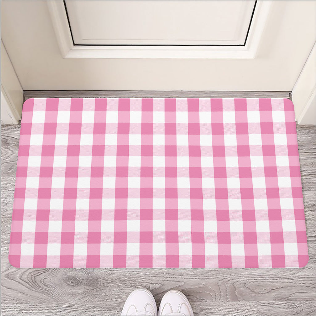 Pink And White Check Pattern Print Rubber Doormat