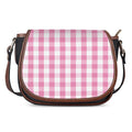 Pink And White Check Pattern Print Saddle Bag