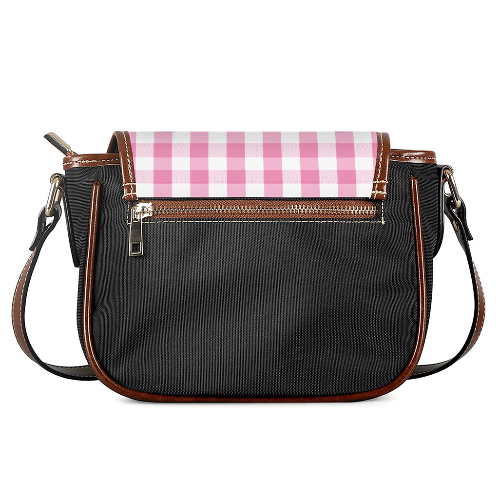 Pink And White Check Pattern Print Saddle Bag