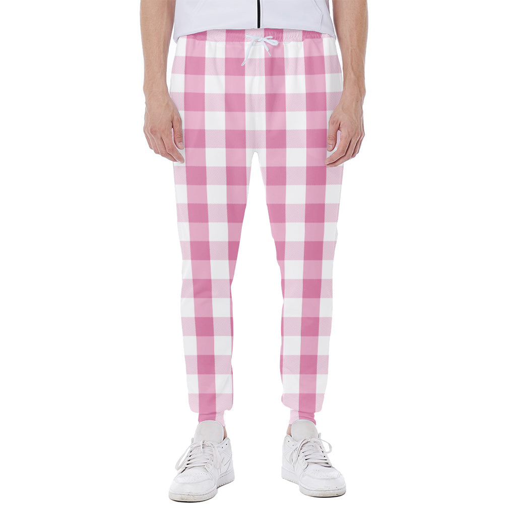 Pink And White Check Pattern Print Scuba Joggers