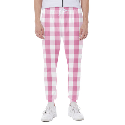 Pink And White Check Pattern Print Scuba Joggers