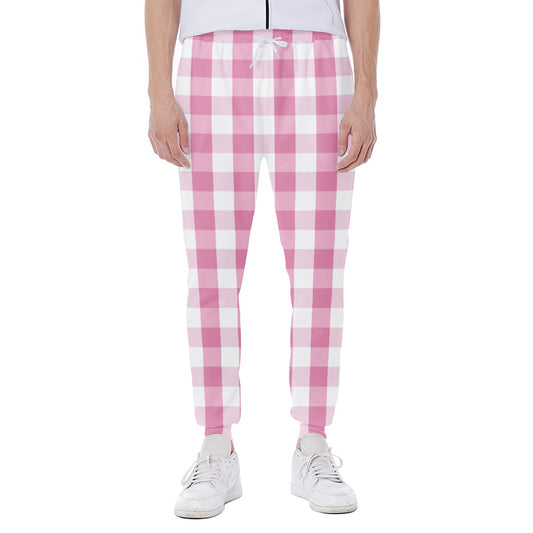 Pink And White Check Pattern Print Scuba Joggers
