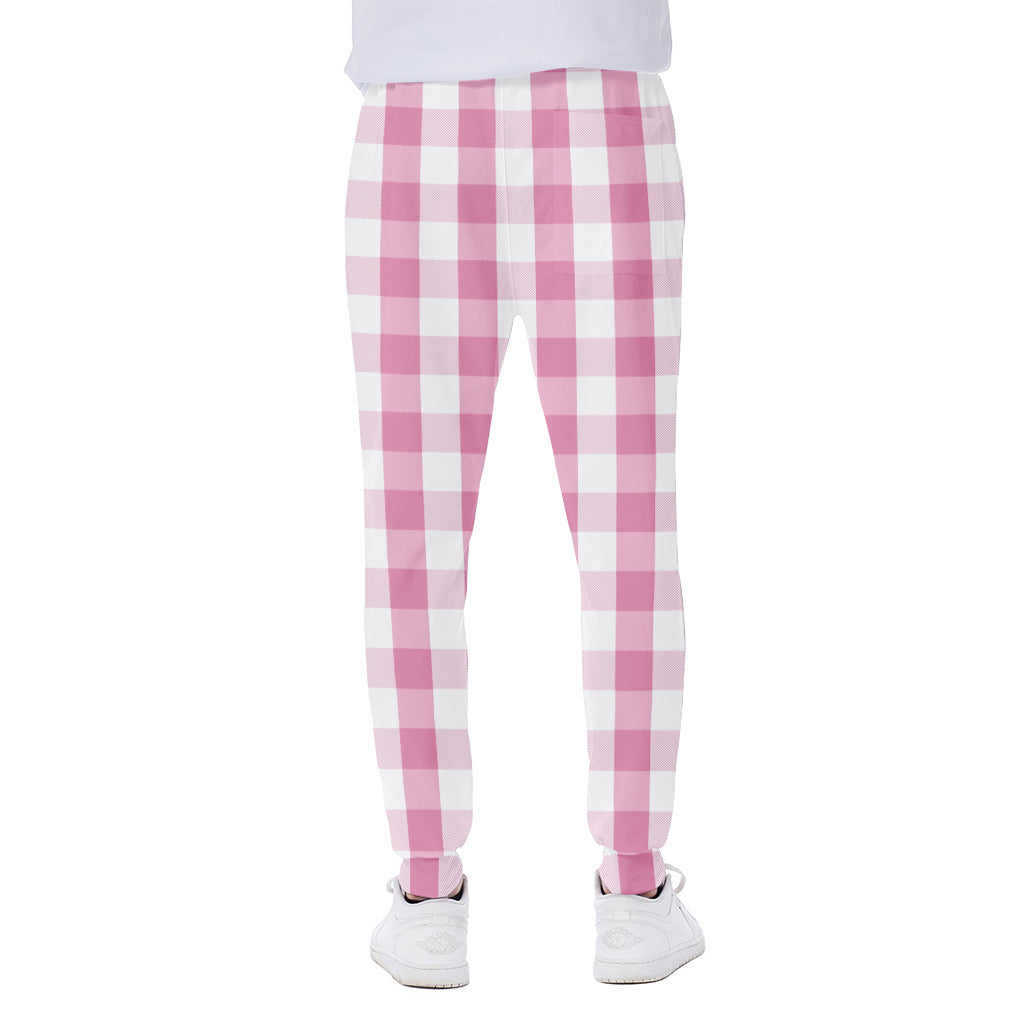 Pink And White Check Pattern Print Scuba Joggers
