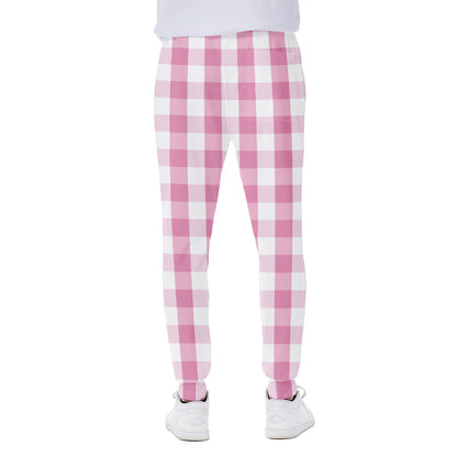 Pink And White Check Pattern Print Scuba Joggers