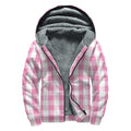 Pink And White Check Pattern Print Sherpa Lined Zip Up Hoodie