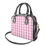 Pink And White Check Pattern Print Shoulder Handbag