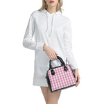 Pink And White Check Pattern Print Shoulder Handbag