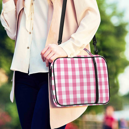 Pink And White Check Pattern Print Shoulder Strap Bible Bag