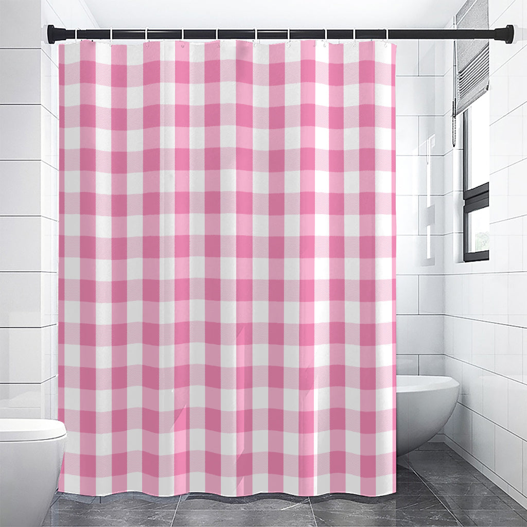 Pink And White Check Pattern Print Shower Curtain