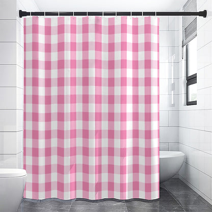 Pink And White Check Pattern Print Shower Curtain