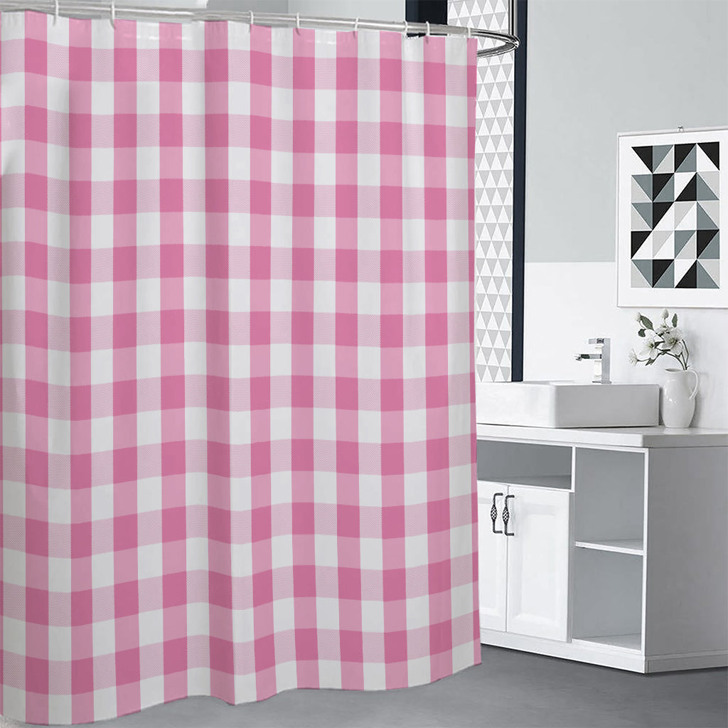 Pink And White Check Pattern Print Shower Curtain