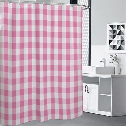 Pink And White Check Pattern Print Shower Curtain