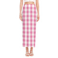 Pink And White Check Pattern Print Side Slit Maxi Skirt