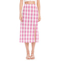 Pink And White Check Pattern Print Side Slit Midi Skirt
