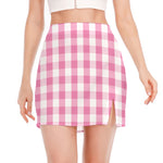 Pink And White Check Pattern Print Side Slit Mini Skirt