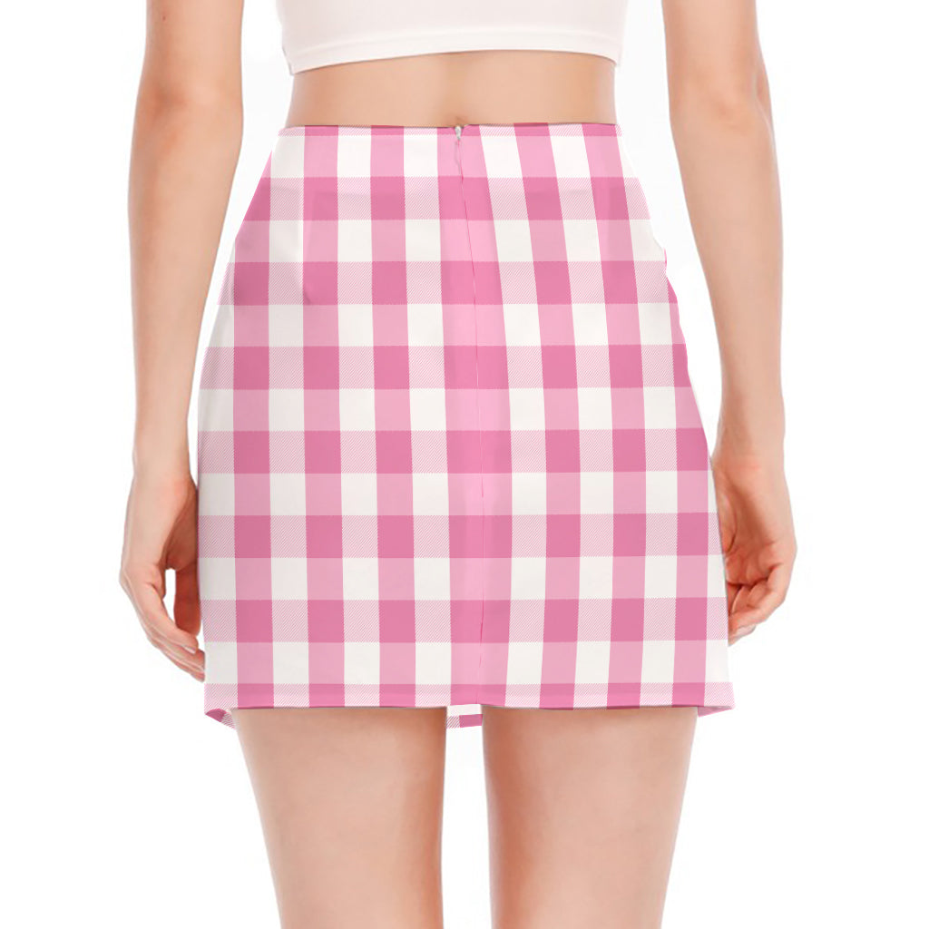 Pink And White Check Pattern Print Side Slit Mini Skirt