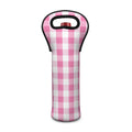 Pink And White Check Pattern Print Single Neoprene Wine Tote
