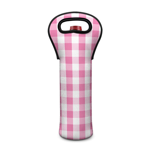 Pink And White Check Pattern Print Single Neoprene Wine Tote