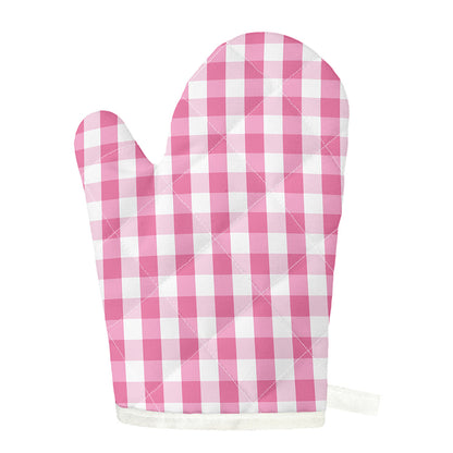 Pink And White Check Pattern Print Single Oven Mitt