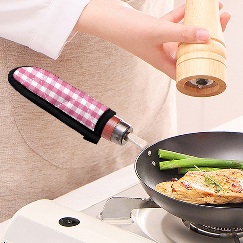 Pink And White Check Pattern Print Skillet Handle Cover