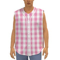 Pink And White Check Pattern Print Sleeveless Baseball Jersey
