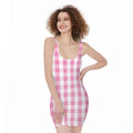 Pink And White Check Pattern Print Sleeveless Bodycon Dress