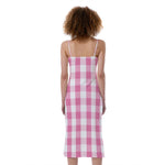 Pink And White Check Pattern Print Slim Fit Midi Cami Dress