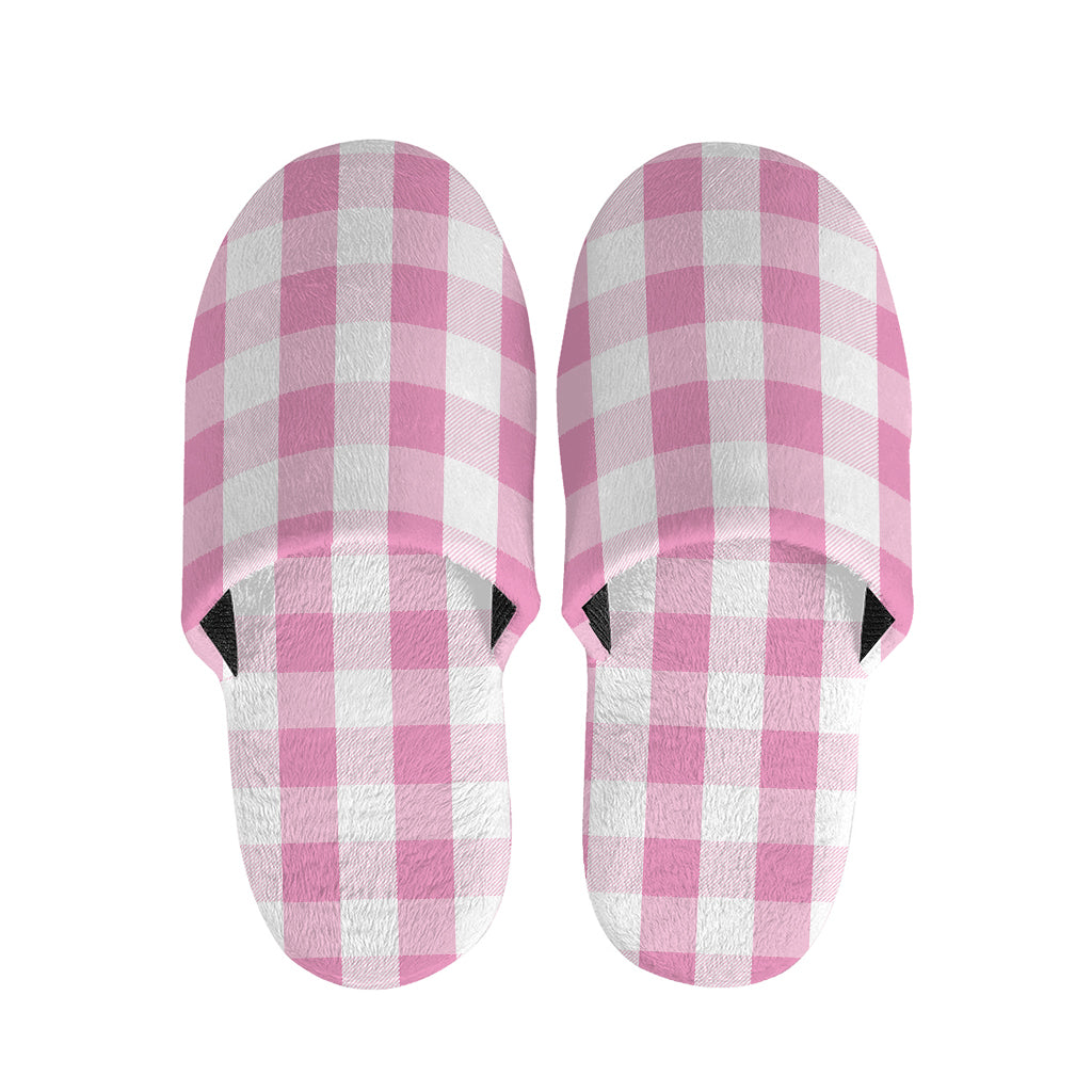Pink And White Check Pattern Print Slippers
