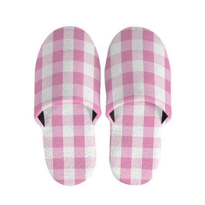Pink And White Check Pattern Print Slippers
