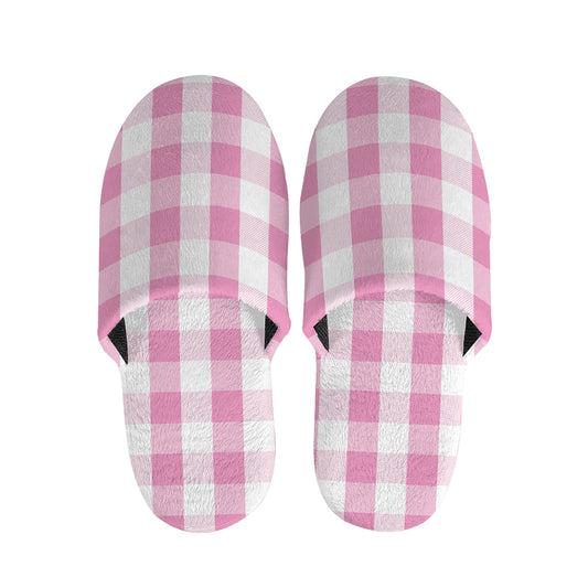 Pink And White Check Pattern Print Slippers