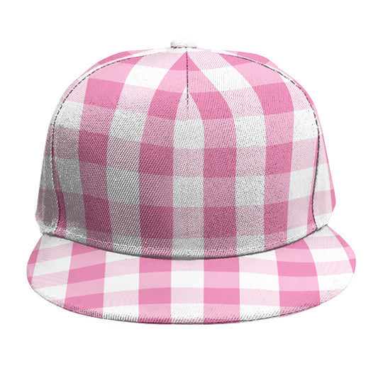 Pink And White Check Pattern Print Snapback Cap
