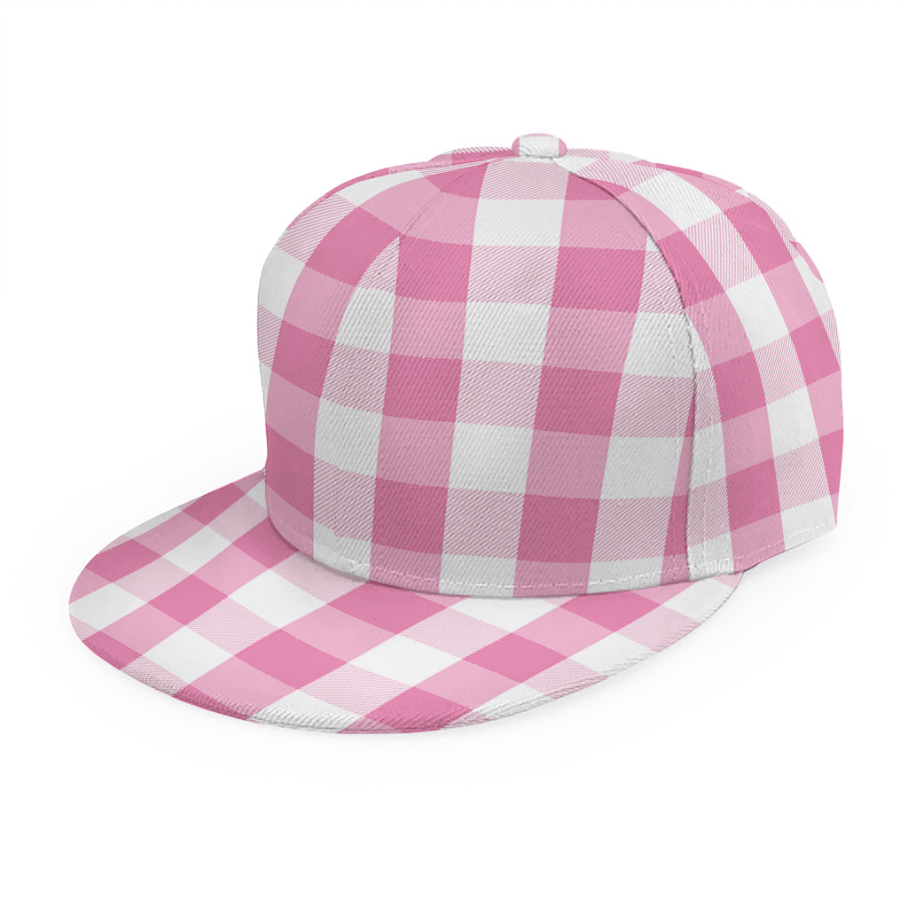 Pink And White Check Pattern Print Snapback Cap