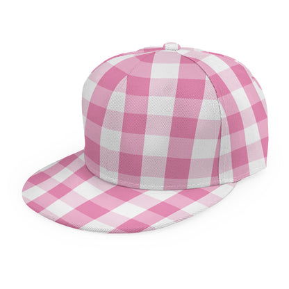 Pink And White Check Pattern Print Snapback Cap