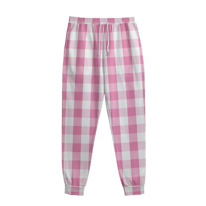 Pink And White Check Pattern Print Sweatpants