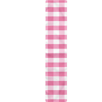 Pink And White Check Pattern Print Table Runner