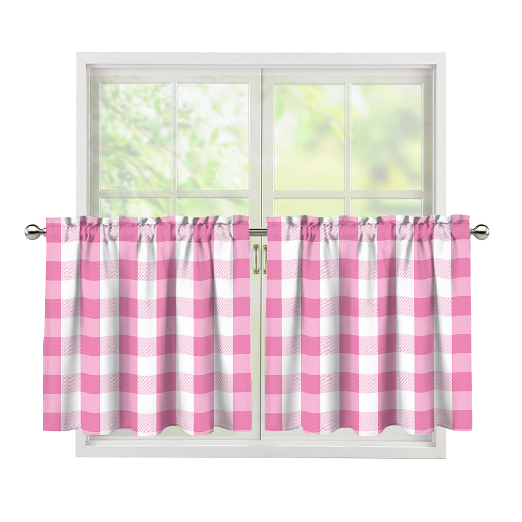 Pink And White Check Pattern Print Tier Curtains