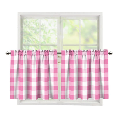 Pink And White Check Pattern Print Tier Curtains