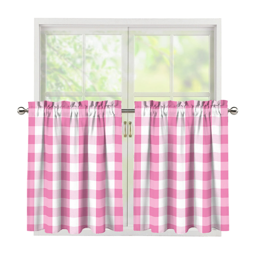 Pink And White Check Pattern Print Tier Curtains