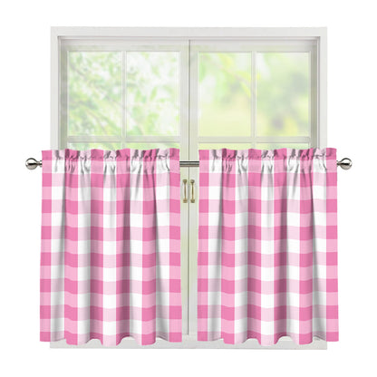 Pink And White Check Pattern Print Tier Curtains