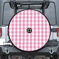 Pink And White Check Pattern Print Tire Cover With Camera Hole
