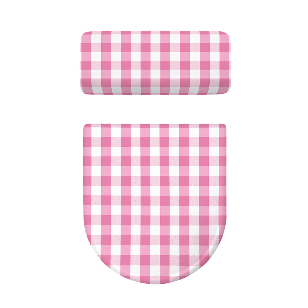 Pink And White Check Pattern Print Toilet Lid And Tank Cover Set
